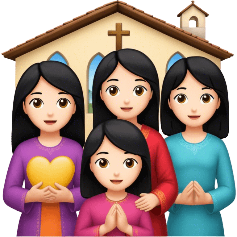 Devotional Christ with  3 girls black hair in house emoji