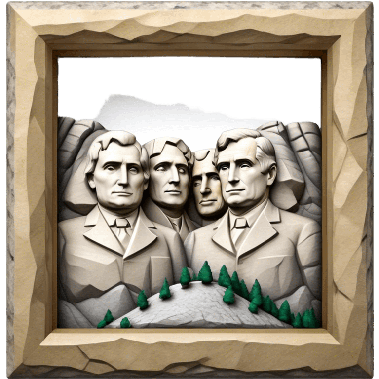 Cinematic Realistic Mount Rushmore Landmark Emoji, featuring the carved faces of four U.S. presidents, etched into the granite mountainside with dramatic lighting accentuating the rock textures. emoji