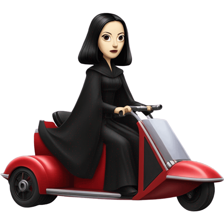 Jedi teen Morticia Addams driving or flying on a red imperial patrol speeder  emoji