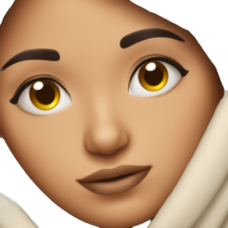 cozy brunette girl wrapped in blanket eyes closed eyelashes emoji