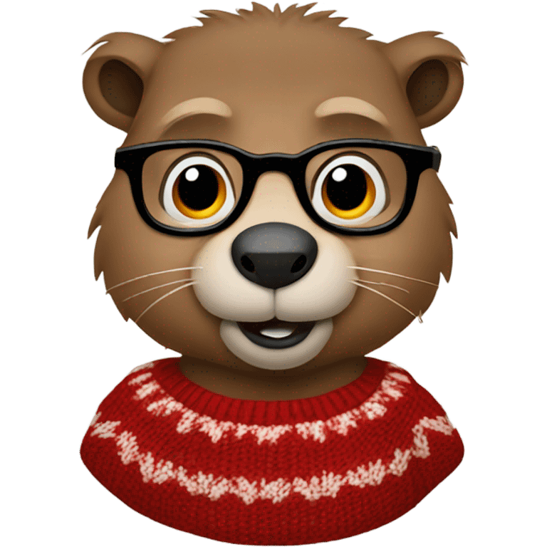 groundhog in a red sweater and glasses hands on side emoji