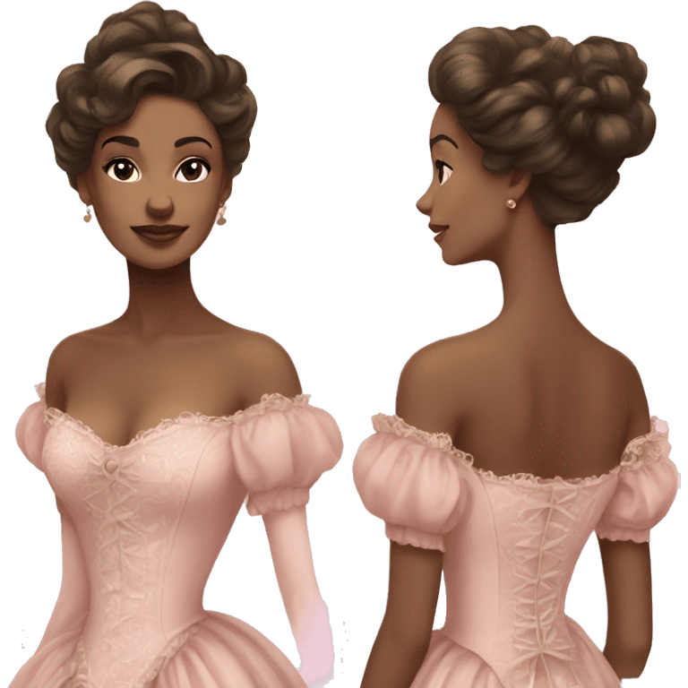 vintage rococo light brown skin and brunette woman in a light pink gown  emoji