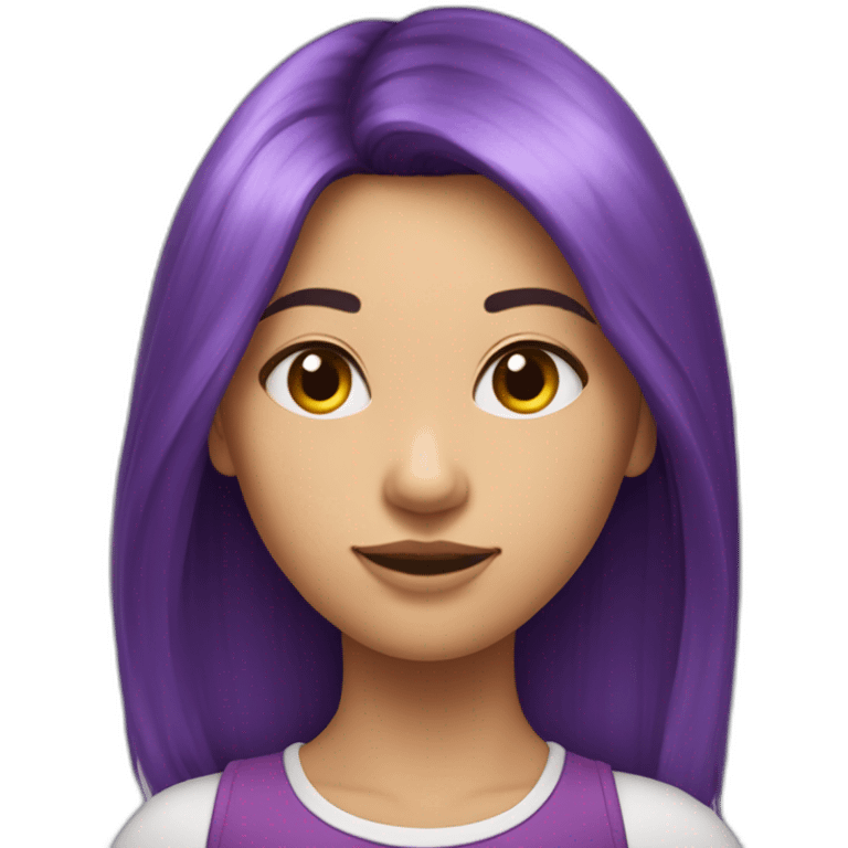 Fille au cheveux violets mi-long qui se tient debout droite en entier  emoji