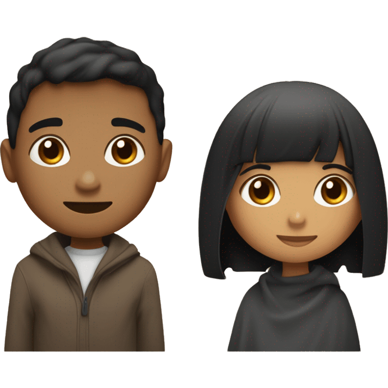 LIGHT BROWN SKIN BOY, with SHORT STRAIGHT BLACK HAIR and a TAN SKIN GIRL, with BLACK HAIR and BANGS, inside the same blanket sipping coffee emoji