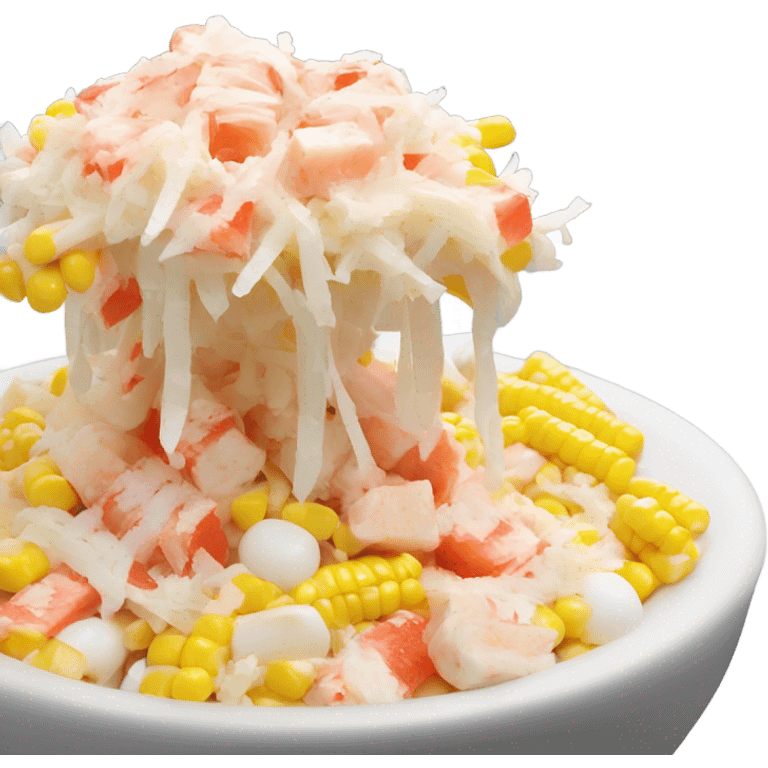 Crab stick salad with mayo eggs and corn emoji