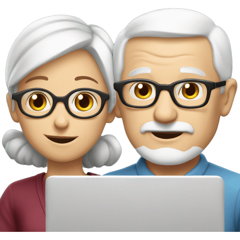 white and nerd Grandparents in Day St Valentines with laptops emoji