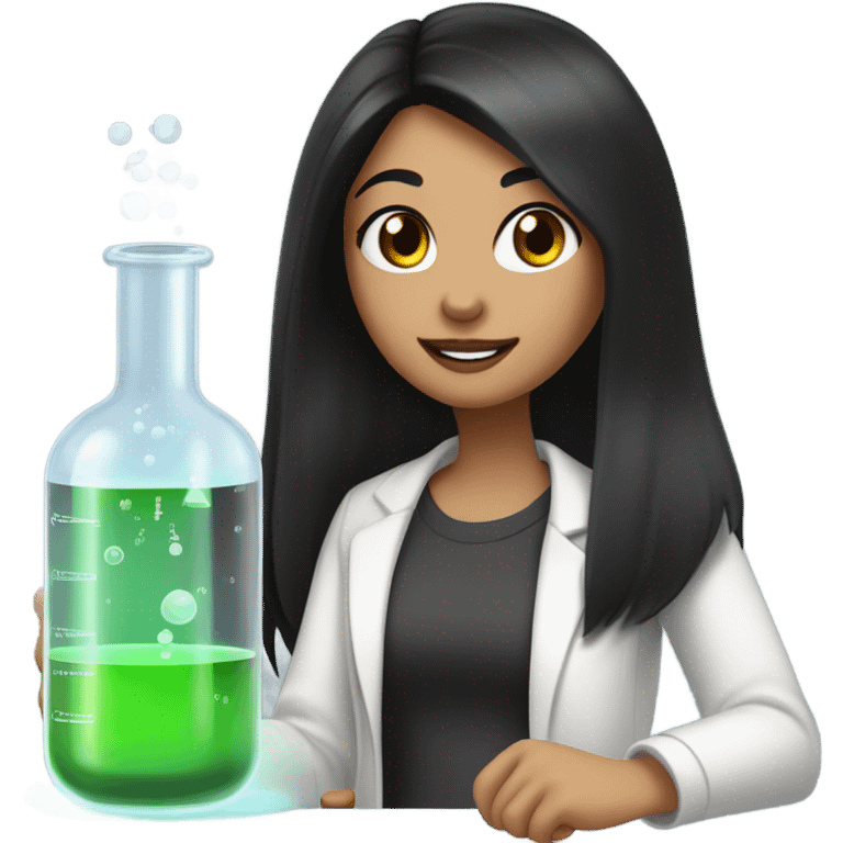 Science Chemistry girl with long black straight hair, brown eyes and pinky red lips with a fair skin tone emoji