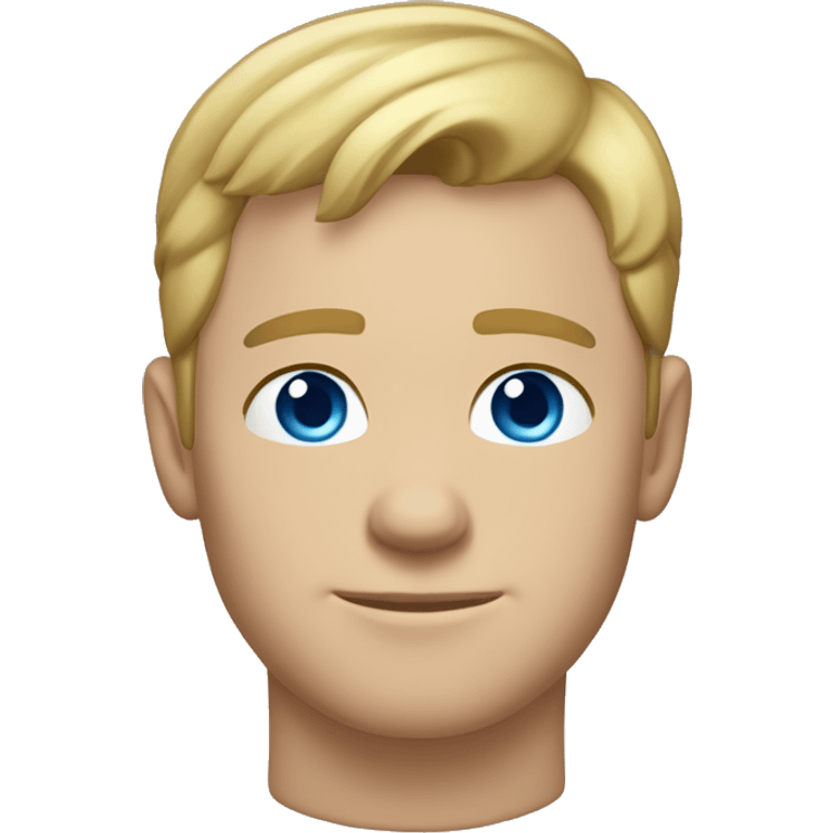 A head and shoulders shot of a 32 year old White man, with short blond hair, with none facial hair,   with blue eyes wearing a t-shirt. emoji