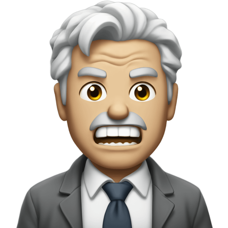 An angry white man with grey hair Shakes his fist at the sky in rage emoji