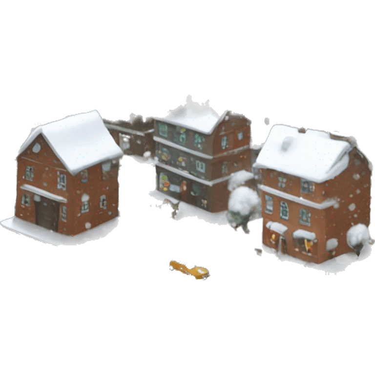 Snow falling on a tiny city emoji