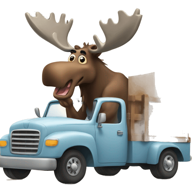 Cartoon moose driving in a truck emoji