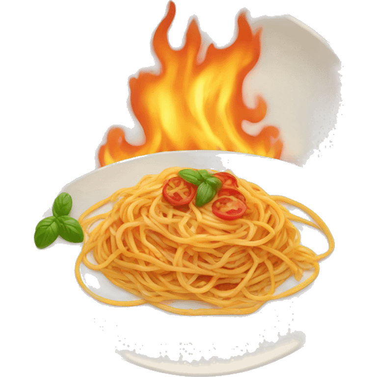 A plate of spaghetti on fire emoji