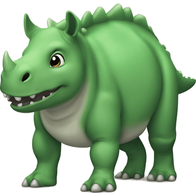 a small green rhino dinosaur with a tummy that looks like a stuffed animal emoji