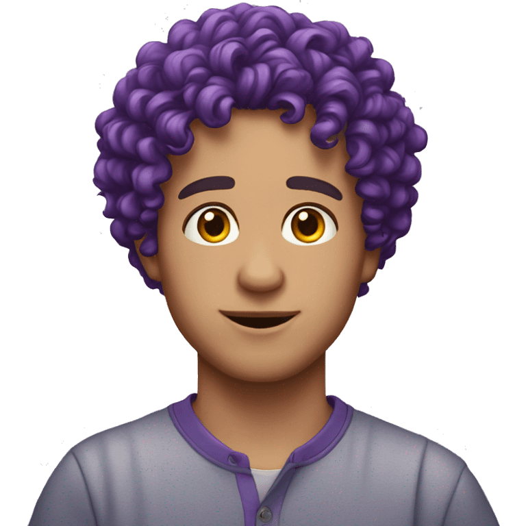 European man, purple curly hair, teenager, earring. emoji