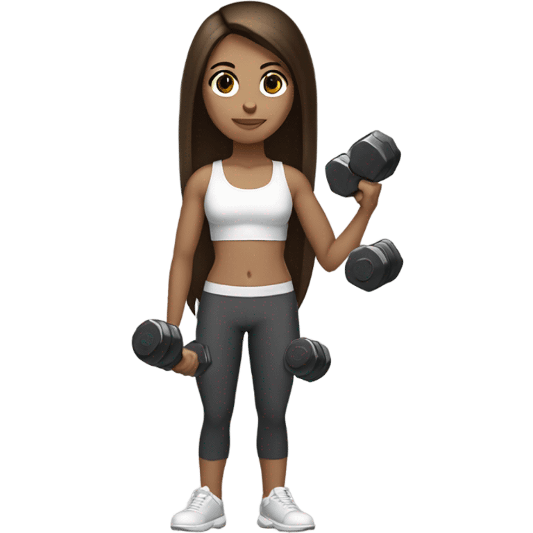 dark chestnut brown hair light medium skin black eyes girl straight hair holding dumbells emoji