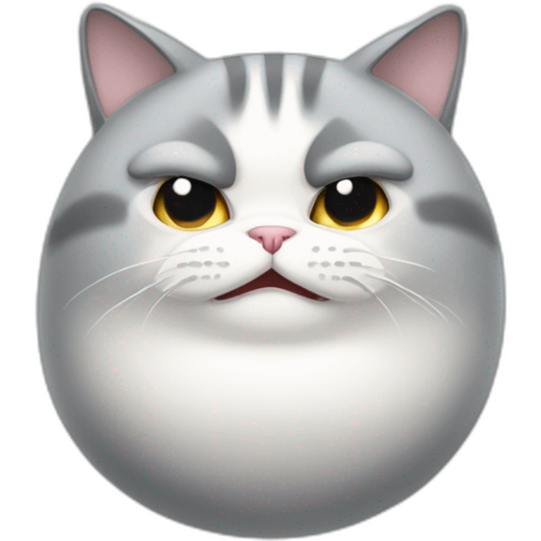 Angry fat light gray and white cat emoji