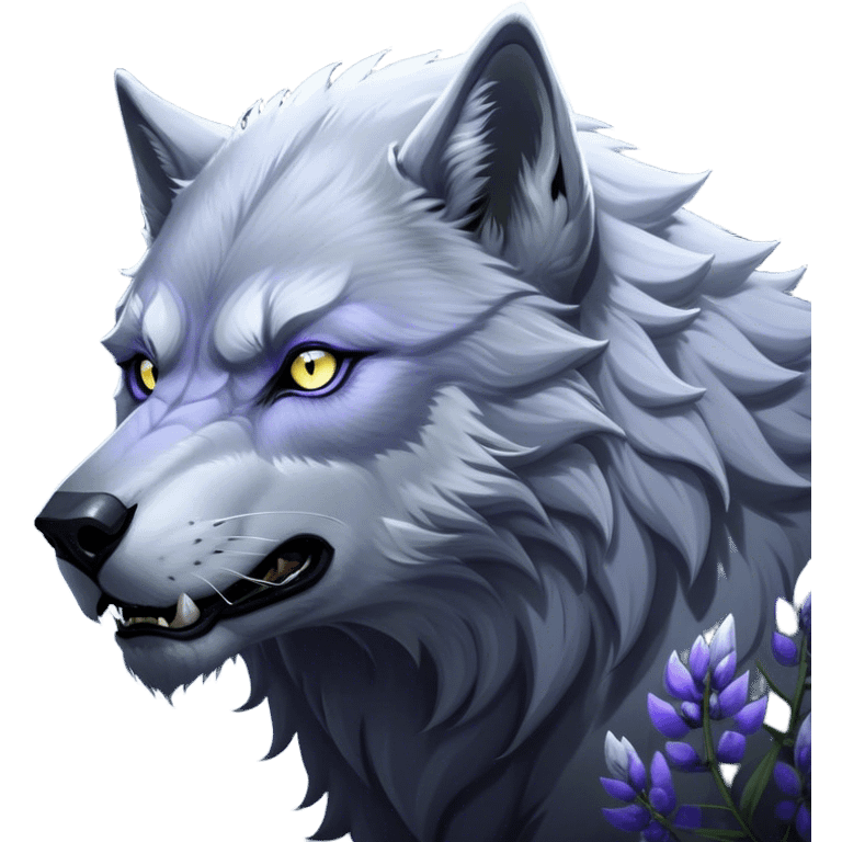 Cinematic Noble Werewolf Portrait Emoji, Formidable and majestic, with a powerful lupine silhouette in moonlit grays and silvers, featuring piercing, wise eyes and a dignified snarl that hints at untamed strength, simplified yet intricately detailed, glowing with a soft, lunar outline that encapsulates the noble duality of feral instinct and loyal guardianship! emoji