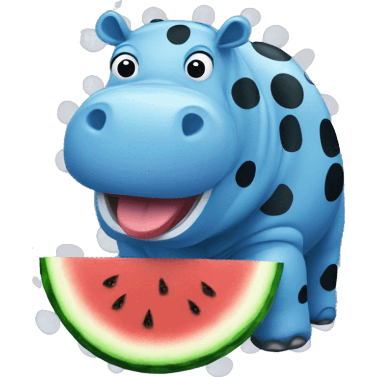 Blue polka dot hippo eating a watermelon  emoji