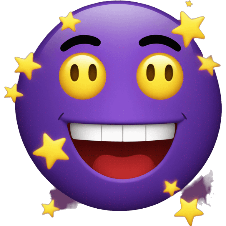 Create an emoji with a purple face and a huge bright red smile. In front of the face you should see two blue hands with thumbs up. eyes should be 2 bright yellow stars emoji