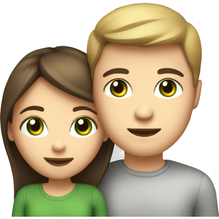 Couple. Brunette Caucasian girl with brown eyes. Dirty blonde Caucasian male with green eyes. Holding hands.  emoji