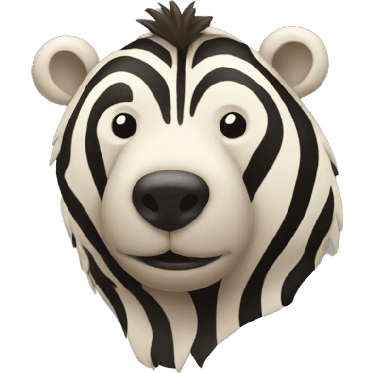 A side profile of a bear with the top half regular and the bottom half zebra emoji