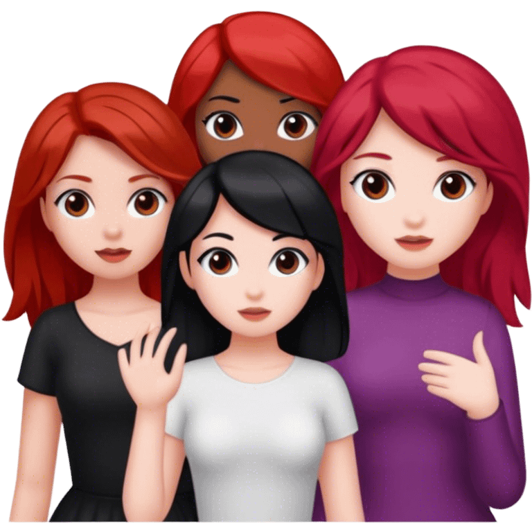 Group of 3 girls, black hair and white skin, red hair and white skin, brown hair and brown skin emoji