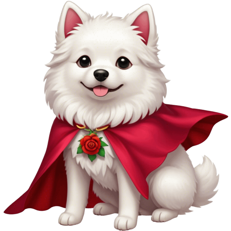 White dog red cape rose front emoji