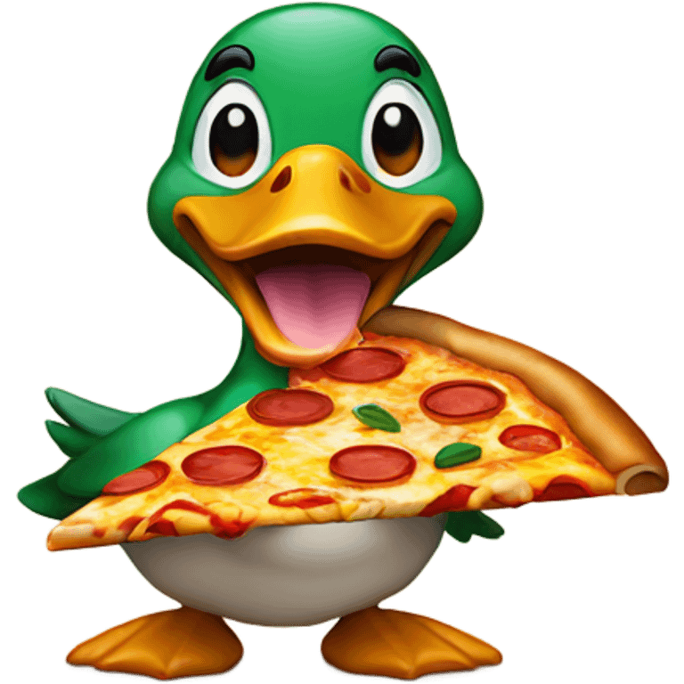 Duck eating large pizza emoji