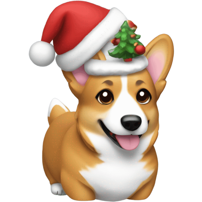 Try-color corgi wearing Christmas hat  emoji