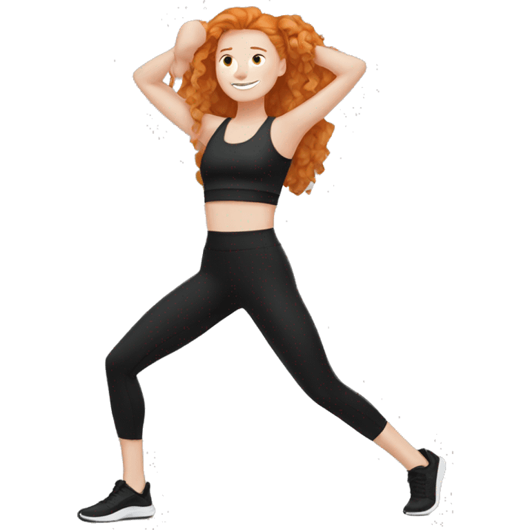 Ginger girl in black gym fit stretching  emoji