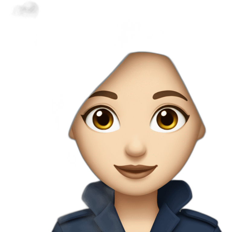 muslim white girl with levant white hijab and navy blue trench coat emoji