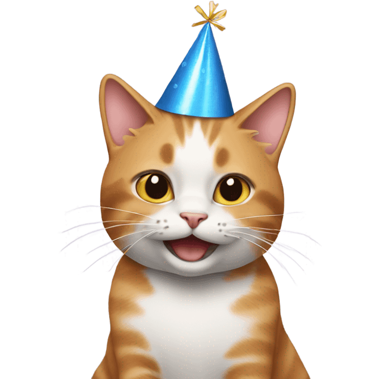 Cat dancing wearing a birthday hat emoji