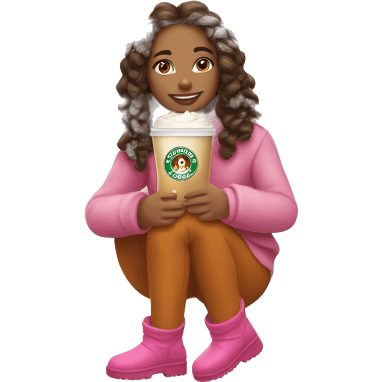 Girl with pink uggs and holding pumpkin spice latte emoji