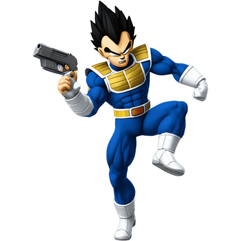 Vegeta hopping with a gun emoji