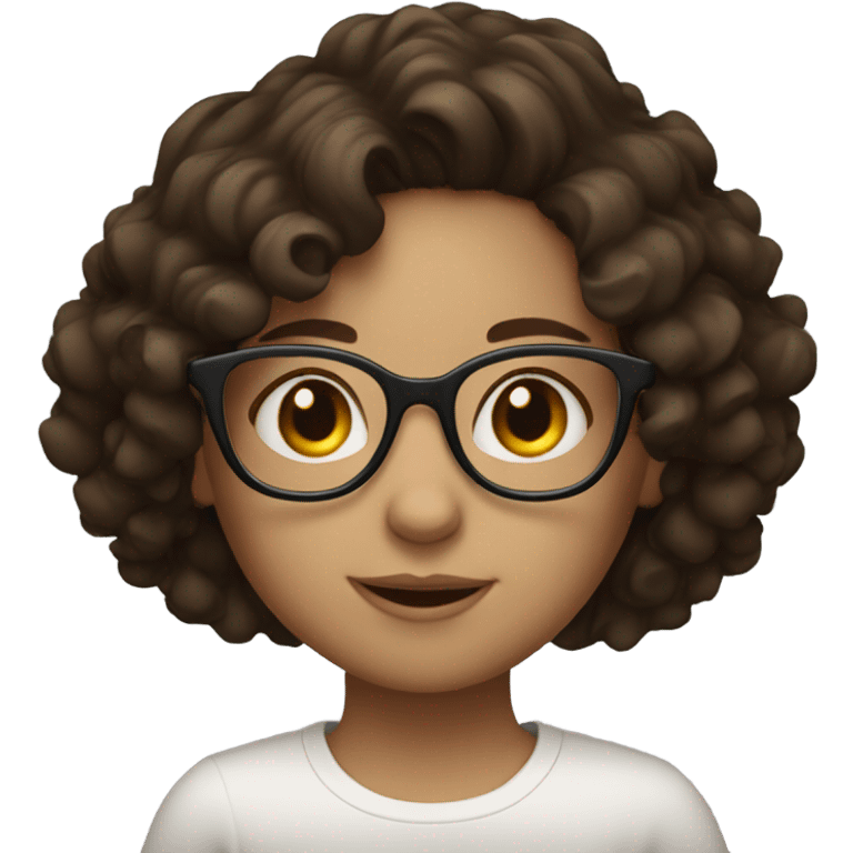 girl with glasses, brunette curly short hair, white skin, brown eyes emoji