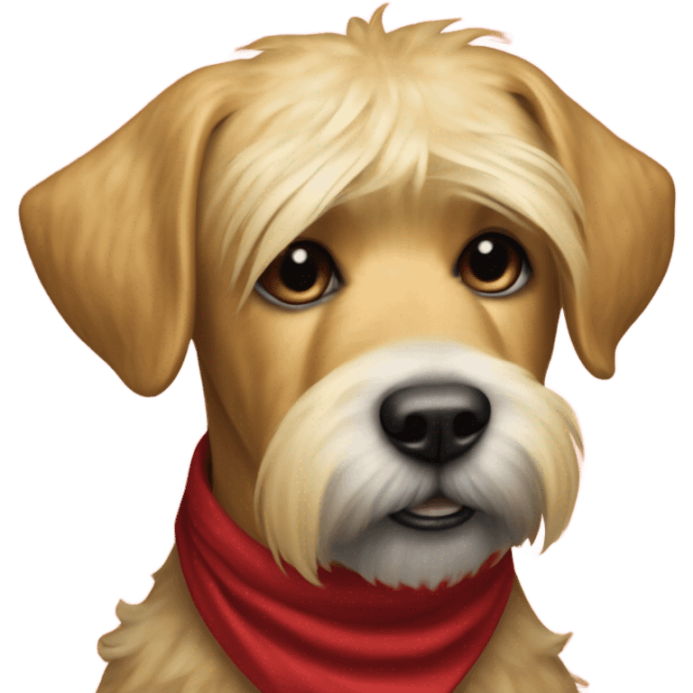 Realistic looking President Donald trump with a wheaten terrier wearing a red bandana emoji