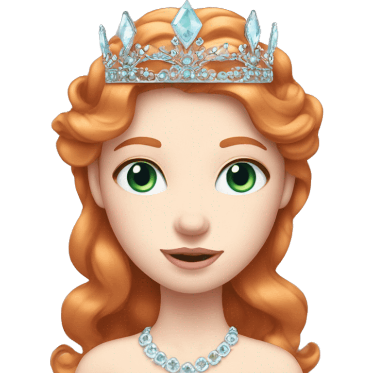 Ginger princess, pale, blue-green eyes, rosy cheeks, tiara, light pink lips emoji