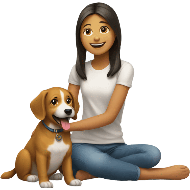 smiling girl with dog emoji