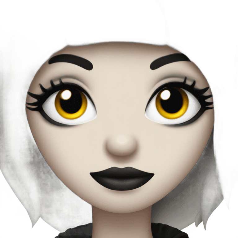 Goth smiley with big lips and long lashes emoji