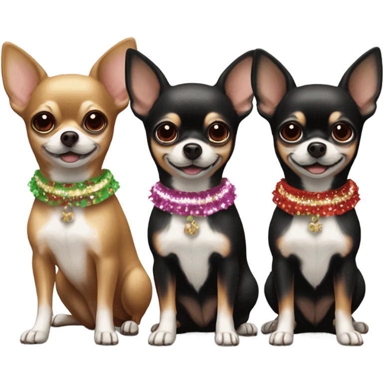 three different colored chihuahuas at a party emoji