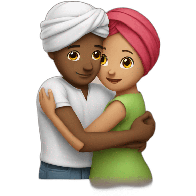 Boy with turban hugging his wife emoji