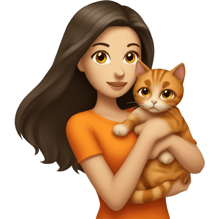 pretty brunette woman holding orange cat emoji