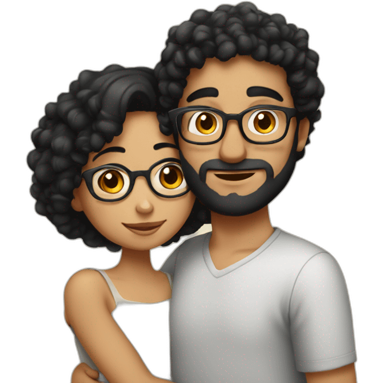 A beautiful Middle Eastern girl with short black curly hair, wearing round glasses, hugging a Middle Eastern man  emoji