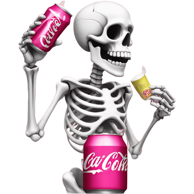 Skeleton drinking a pink Diet Coke emoji