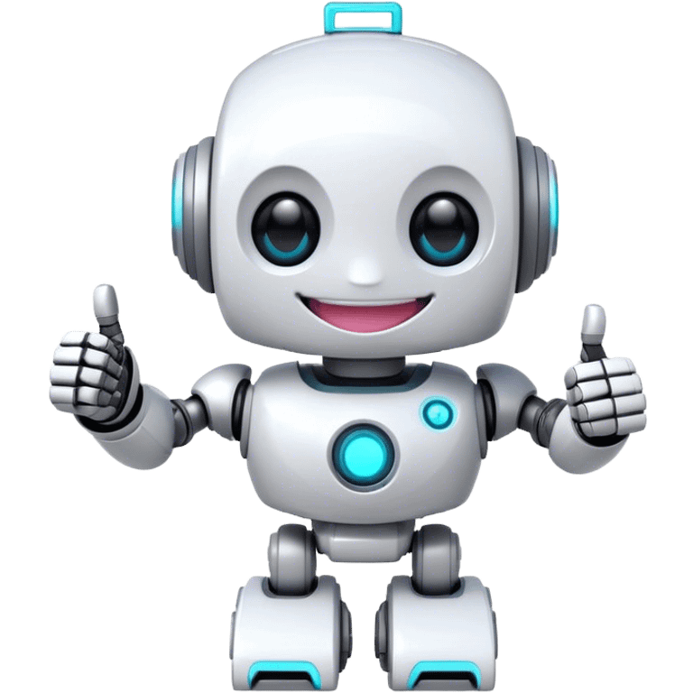 portal-style cute girly robot with a big smile, giving a big thumbs-up emoji