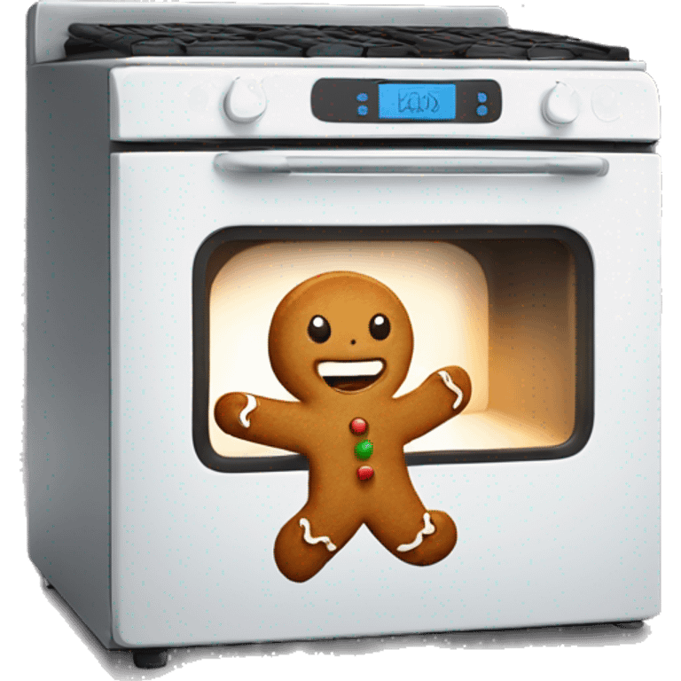 Oven with gingerbread man running away emoji