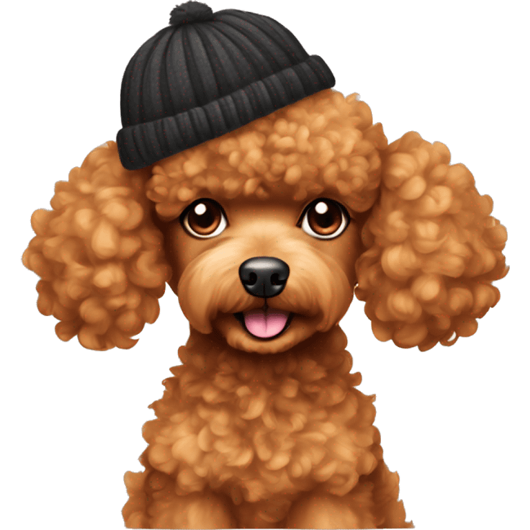 Fluffy amber color poodle with beanie emoji