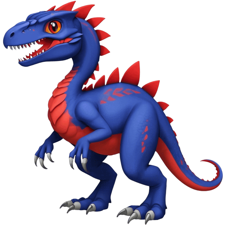  Cool Edgy dark-blue Digimon-Fakemon-Velociraptor-Dragon with red belly full body emoji