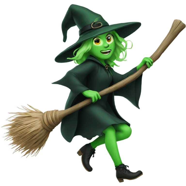 Green witch on a broom emoji