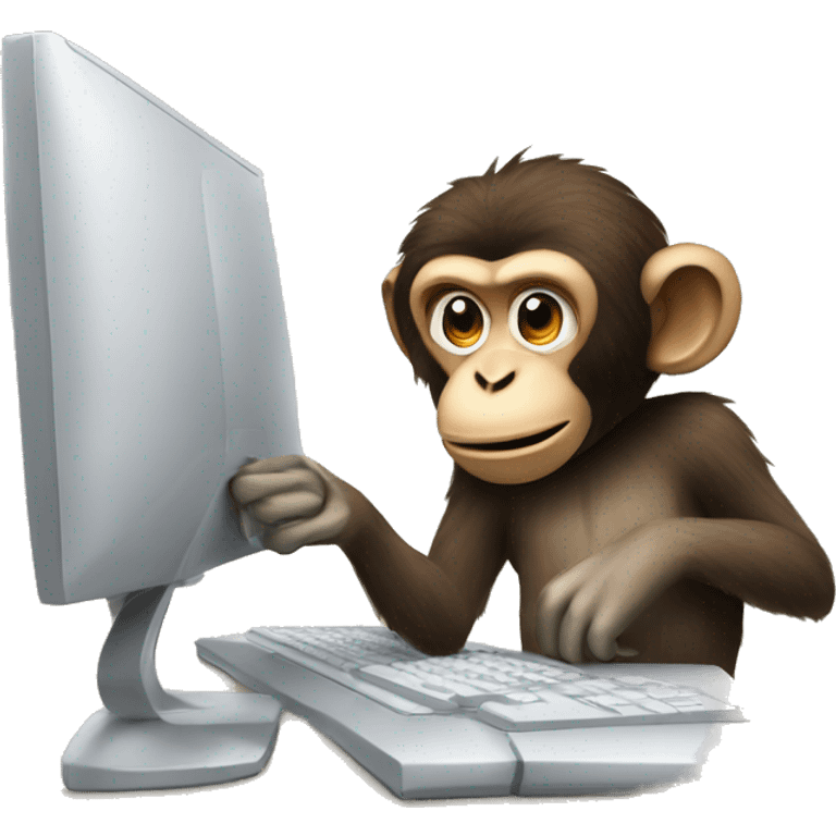 Funny monkey works at the computer  emoji